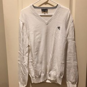 Express mens pullover V-Neck white Sweater long sleeves 100% cotton size L